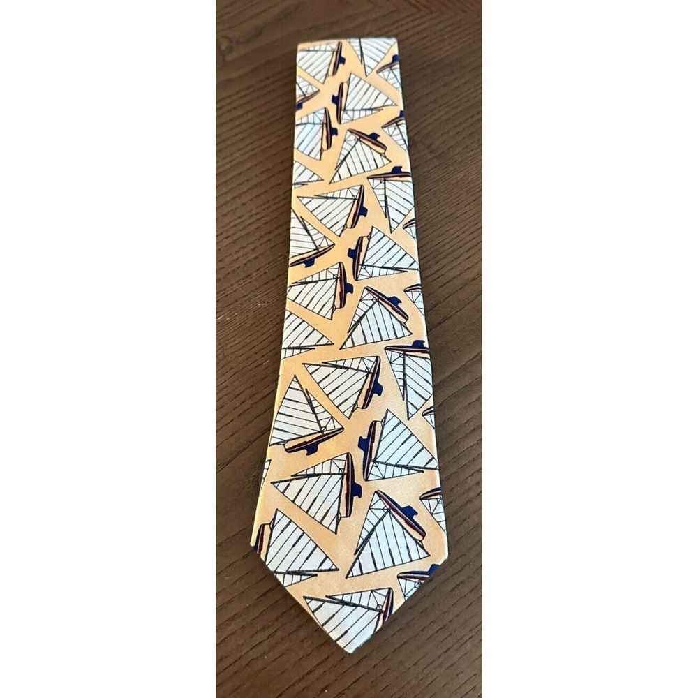 Burberry Men's Yellow Cream and White‎ Sail Boats Yachting Nautical  Tie - Picture 2 of 6